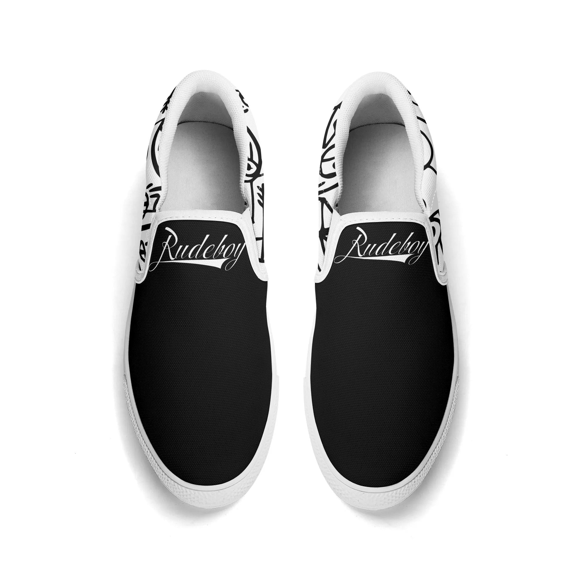 Slip ons in the spirit of the original skate shoe. The pattern is a tip of the cap to the gonz from rudeboy cycles 