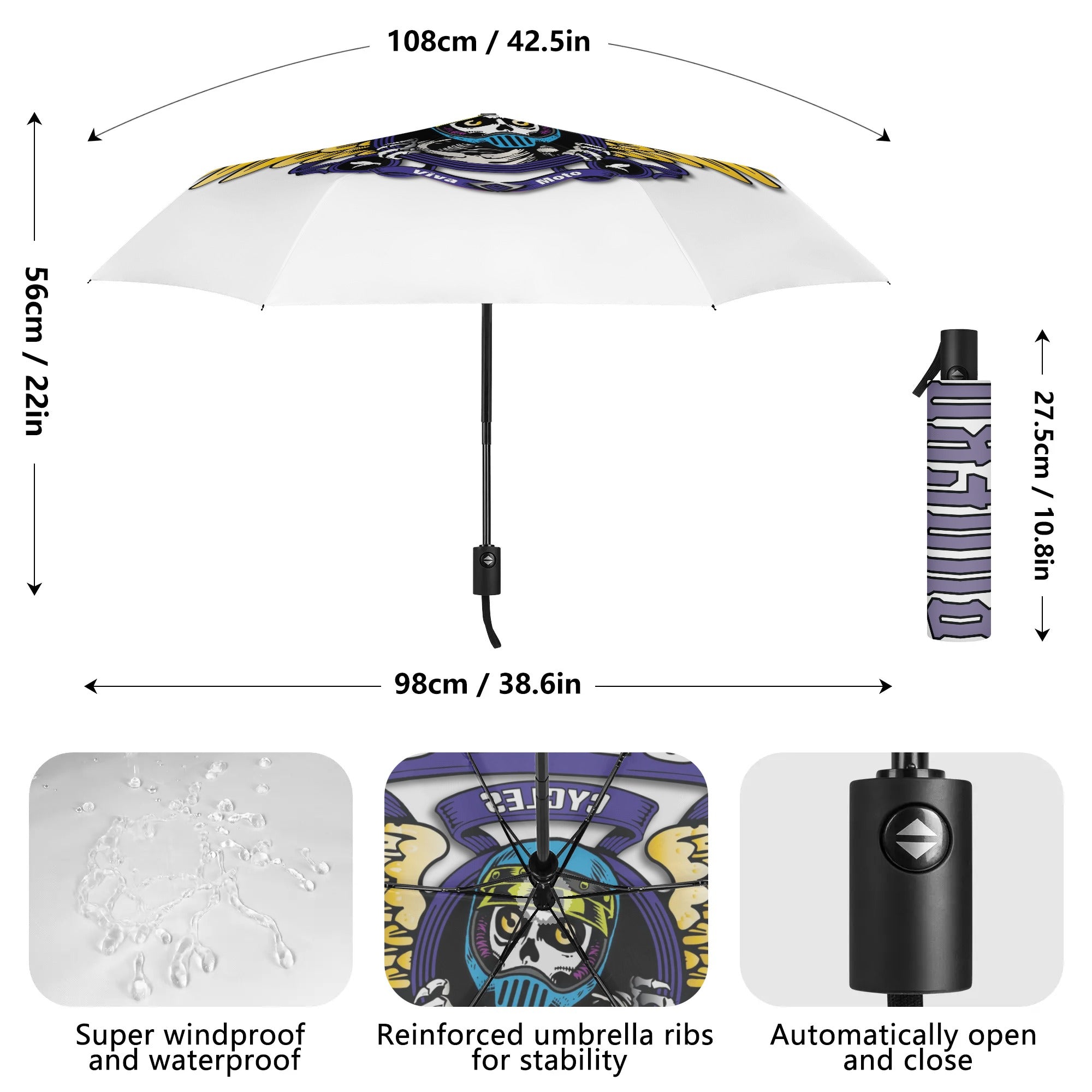 Rude Brigade Lightweight Auto Open & Close Umbrella Printing Outside