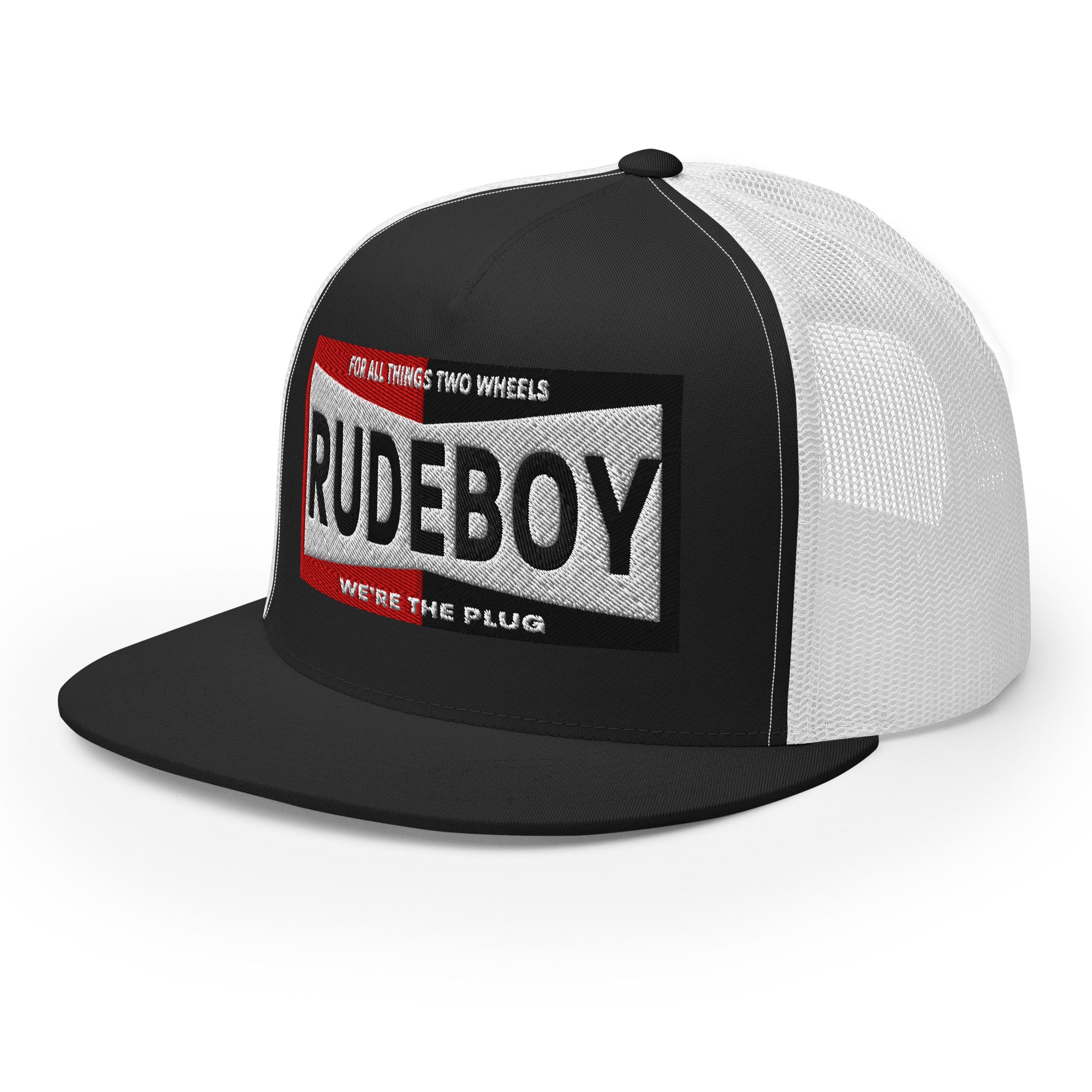 The plug flat brim trucker hat from Rudeboy Cycle’s Golden Era collection 