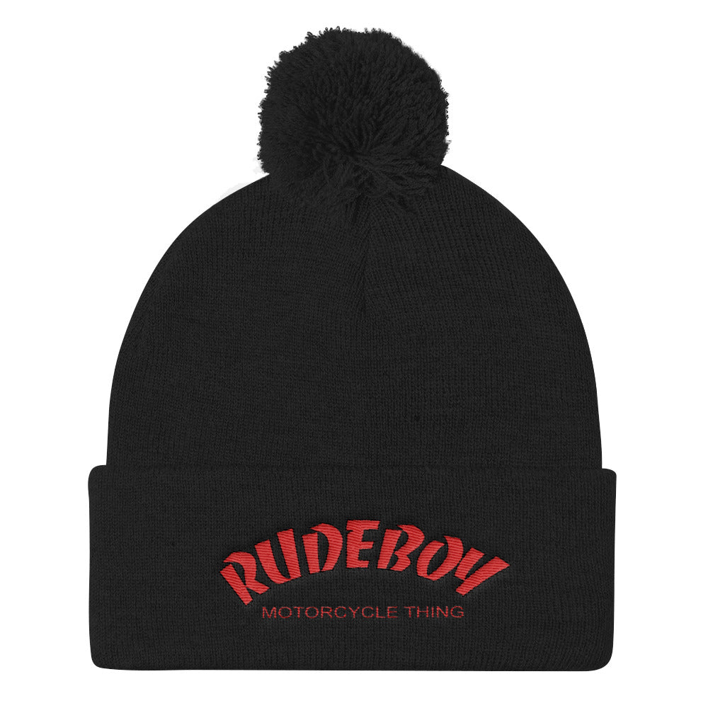 Trasher Pom Pom Knit Cap- Rd/Blk  [shop name]